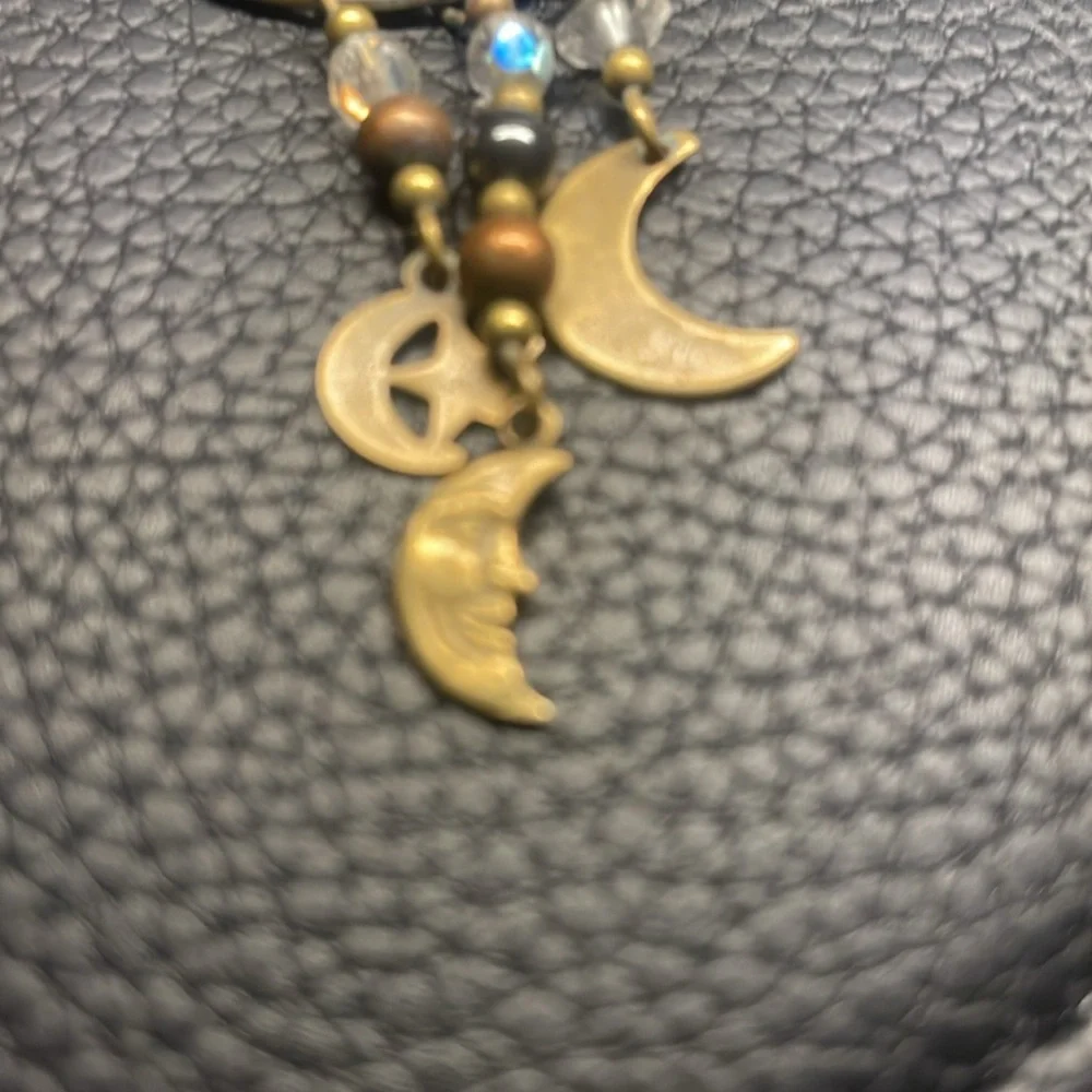 Vintage handmade stamped brass celestial style dangle drop earrings
